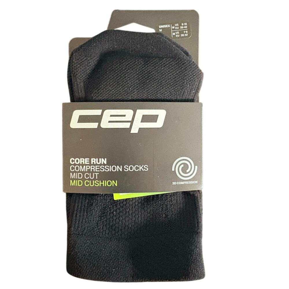 NWT Men’s CEP Core Run Mid Cut Compression Socks Size M 8-10 Black Mid Cushion